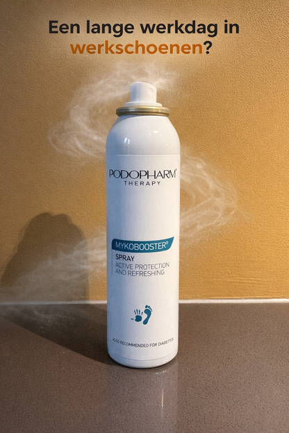 Podopharm MYKOBOOSTER® Verzorgings- en hygiënespray voor handen, voeten en (werk- en veiligheids)schoenen 100 ml.